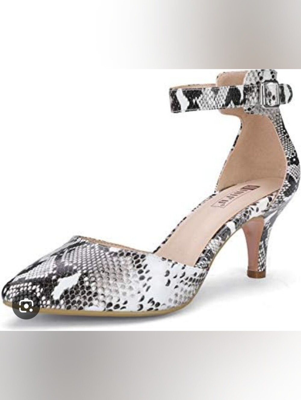 Snake-Print Ankle Strap Women's Pump in Black & White